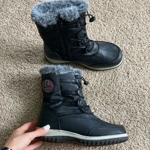 Women's Black Winter Boots with Faux Fur Trim